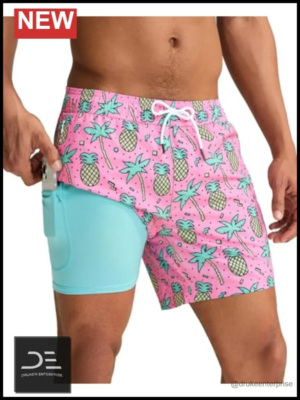 Men's Swim Trunks with Compression Liner, Quick Dry Board Shorts with Zipper